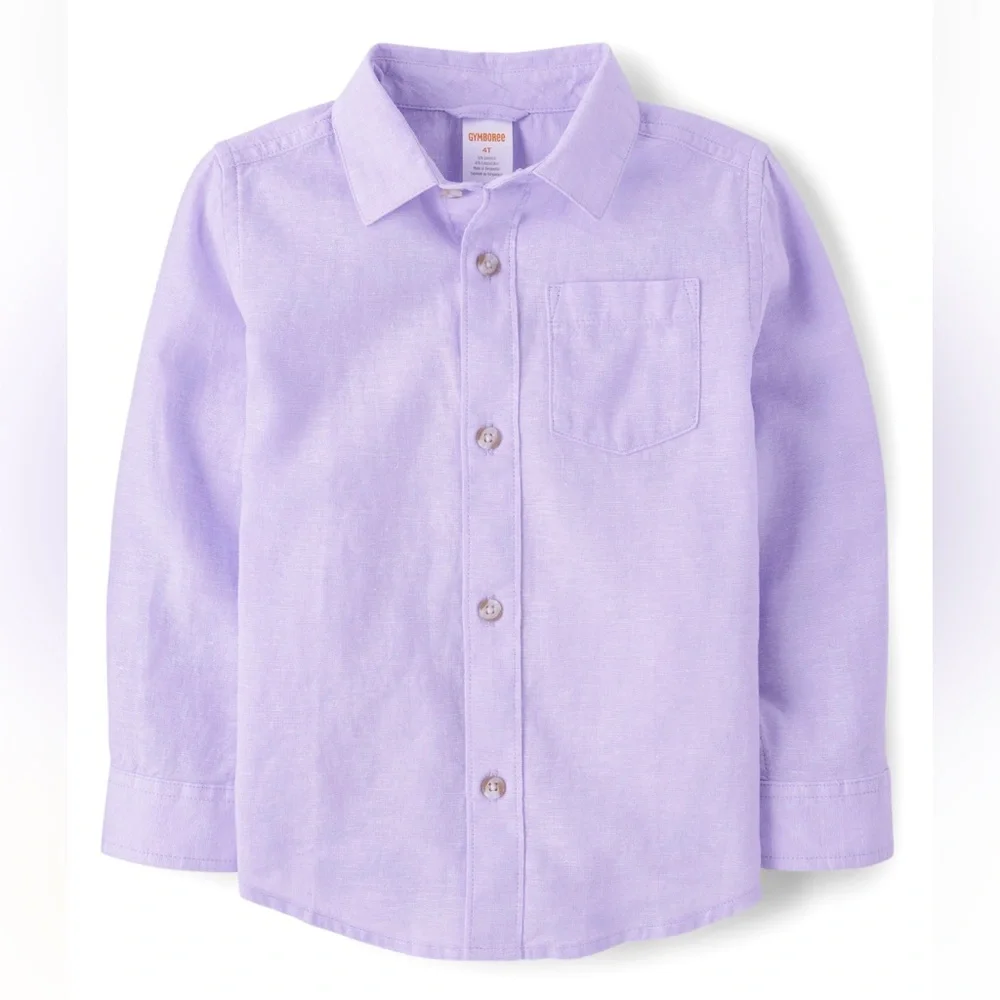 Gymboree Boys 5T Lavender Linen Blend Roll Tab Button Down Shirt NWT